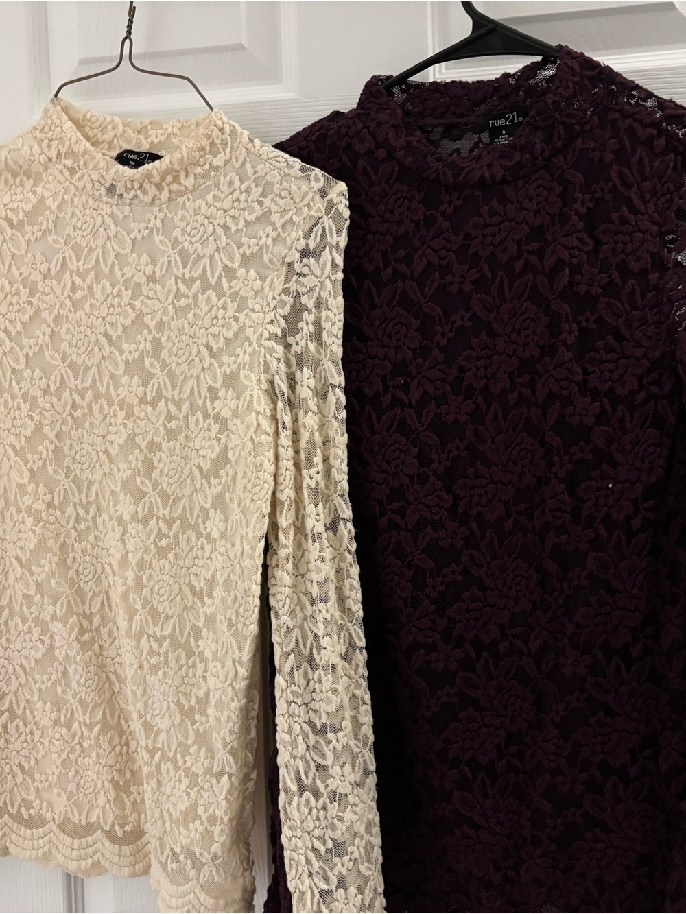Bundle Rue21 Lace Mock Neck Tops - Cream and Plum